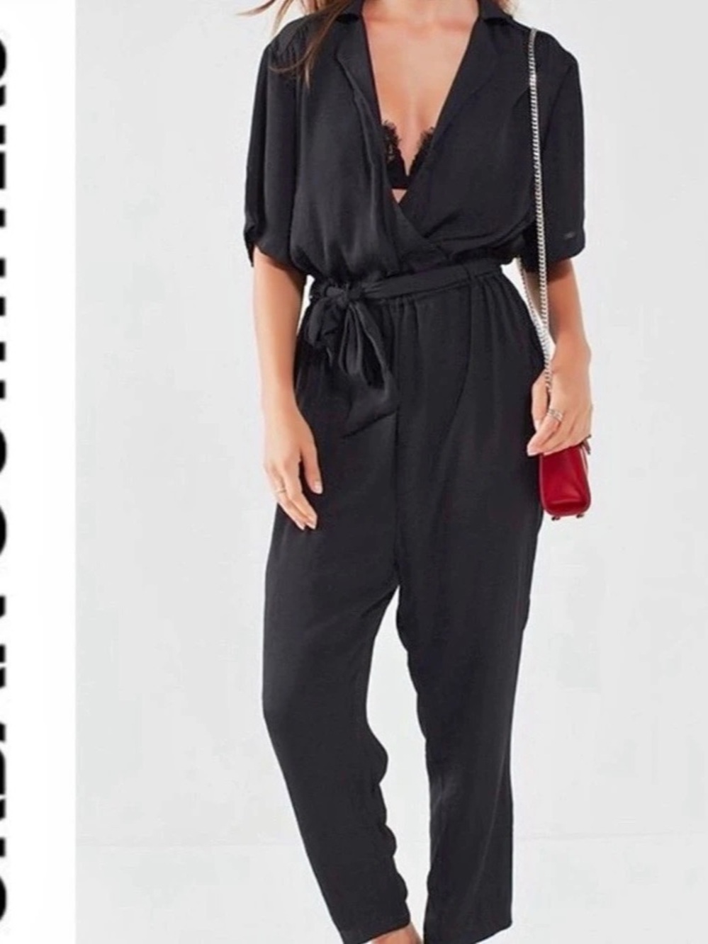Urban Outfitters Black Satin Tie-Waist Jumpsuit XS